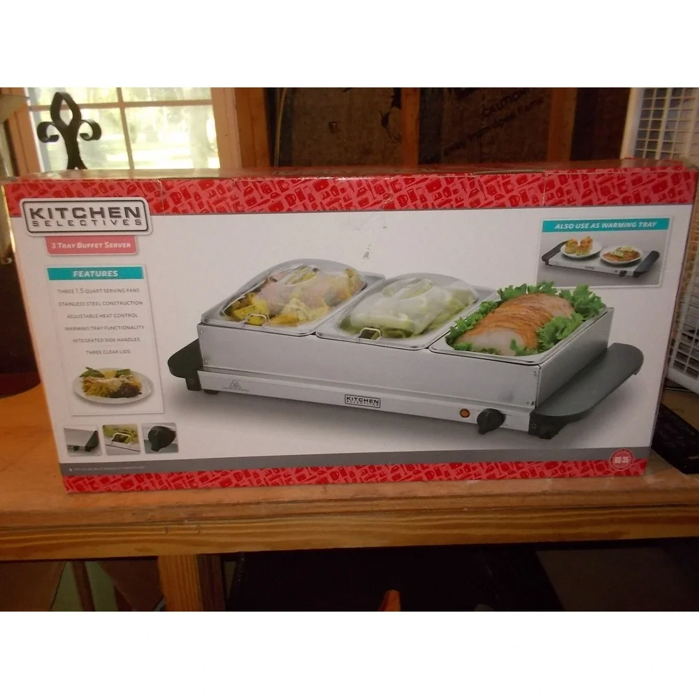 Kitchen Selectives 3 Tray Buffet Server Stainless Steel Warming Tray BS-35 NEW